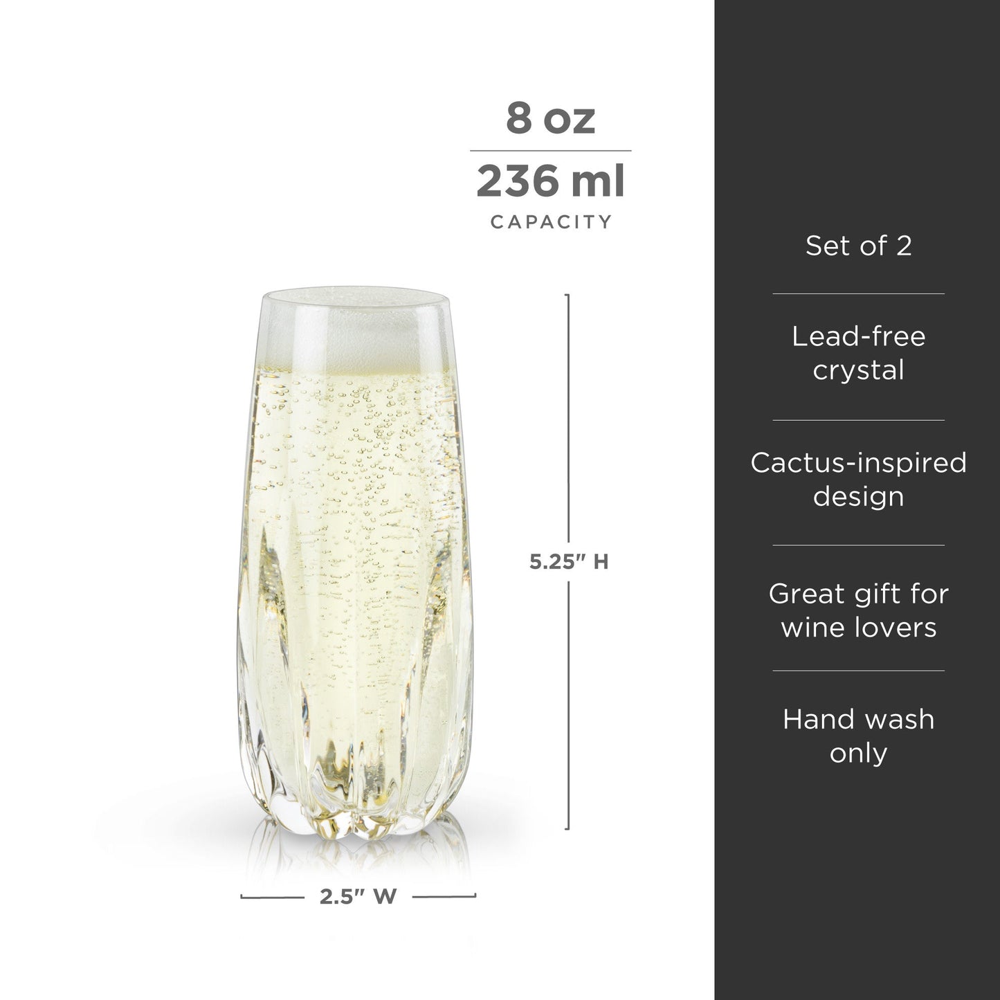 Cactus Crystal Stemless Champagne Flutes Set of 2