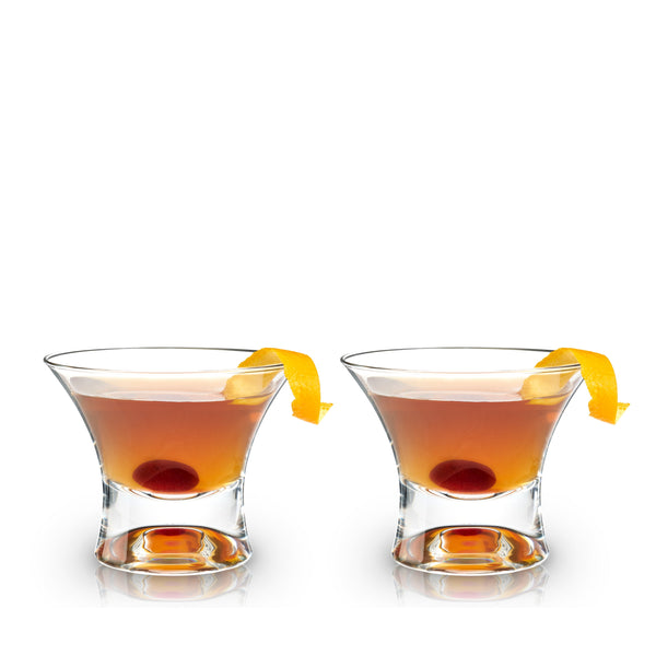 Raye Heavy Base Stemless Crystal Manhattan Glasses Set of 2 loading=